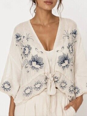 Rachel Zoe Ivory Embroidered Crochet Top/Swim Cover-Up